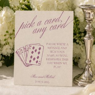 Modern Purple Wedding Playing Cards Pedestal Sign