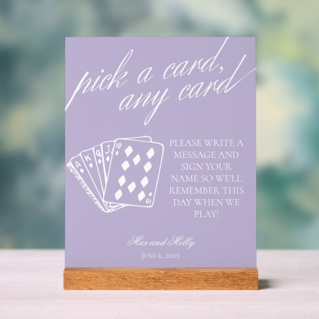 Modern Purple Wedding Playing Cards Pedestal Sign (Neutral)