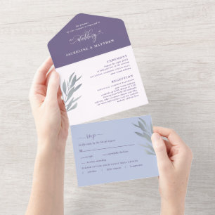 Modern Purple Wedding with Perforated RSVP All In One Invitation