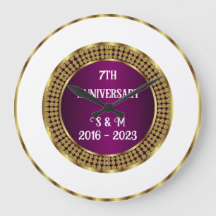 Modern Purple White And Gold Geometric Anniversary Large Clock