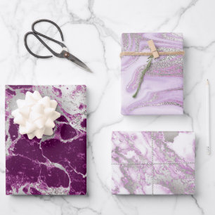 Modern Purple, White and Silver Marble Pattern Wrapping Paper Sheet