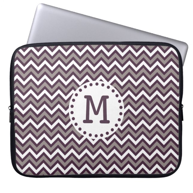 Modern Purple White Chevron Pattern Monogram Laptop Sleeve (Front)