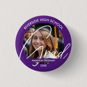 Modern Purple & White Customised Graduate Photo 3 Cm Round Badge