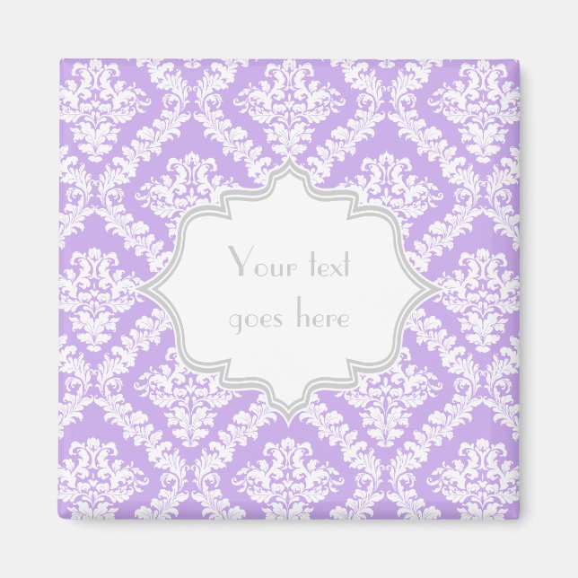 Modern purple, white damask pattern monogram magnet (Front)