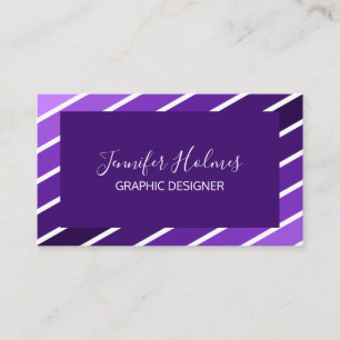 Modern Purple White Diagonal Stripes Business Card