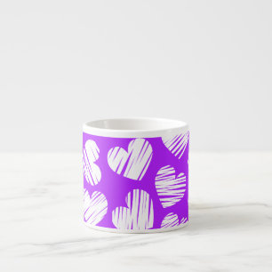Modern Purple White Doodled Heart Valentine's Day Espresso Cup