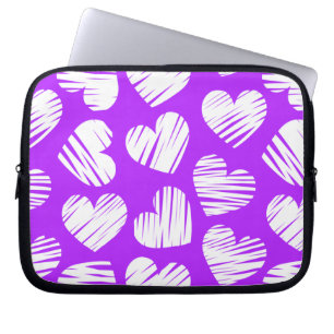 Modern Purple White Doodled Heart Valentine's Day Laptop Sleeve