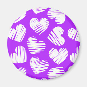 Modern Purple White Doodled Heart Valentine's Day Magnet