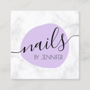 Modern purple & white marble nails square business card