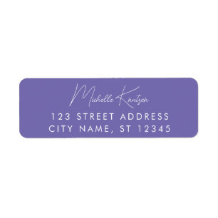 Modern Purple white minimalist Trendy Script   Return Address Label