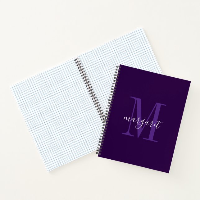 Modern purple &white monogram name Spiral Notebook (Inside)