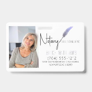 Modern Purple & White Notary Photo Business ID Badge
