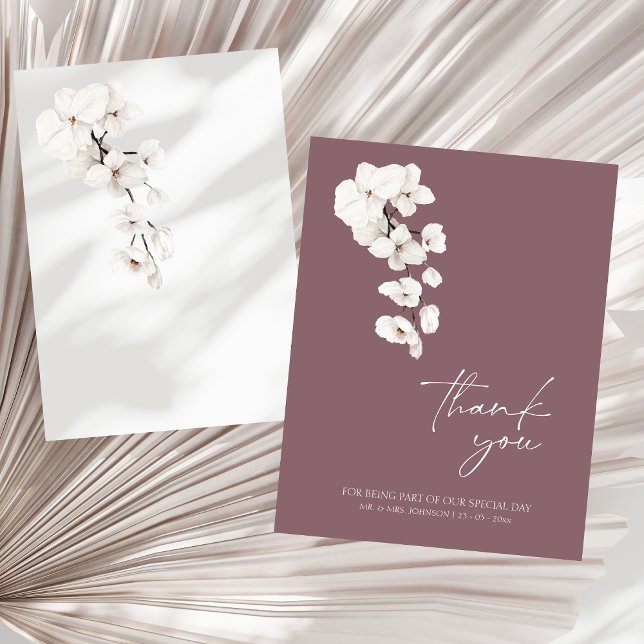 Modern Purple White Orchids Flowers Wedding Thank You Card (Modern Purple White Orchids Flowers Wedding Thank You Card)