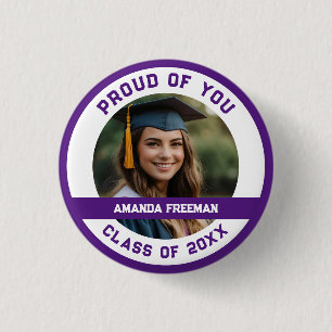 Modern Purple & White Photo Customized Graduation 3 Cm Round Badge