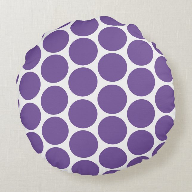 MODERN PURPLE, WHITE POLKA DOTS ROUND CUSHION (Back)