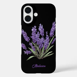 Modern purple wild flowers Customisable Name  iPhone 16 Case