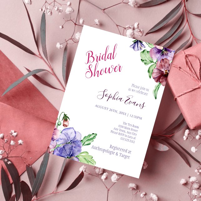 Modern Purple Wildflower Bridal Shower Invitations (Creator Uploaded)