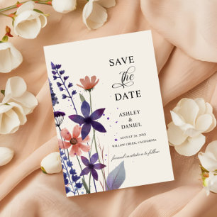 Modern Purple Wildflower Garden Wedding Save The Date