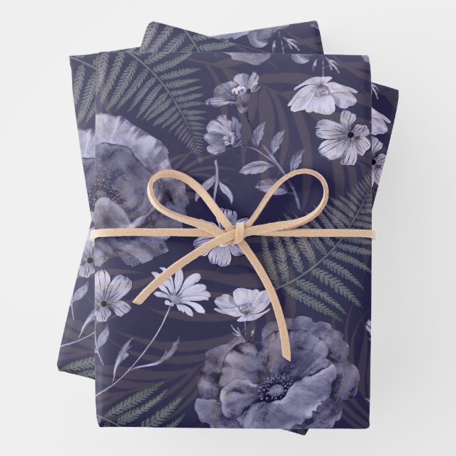 Modern Purple Wildflower Pattern Wrapping Wrapping Paper Sheet (In situ)