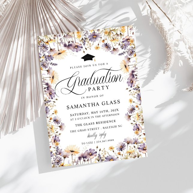 Modern Purple Wildflowers Script Graduation Party Announcement (Creator Uploaded)