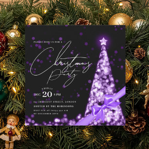 MODERN Purple Winter Christmas Tree Bow Party  Invitation