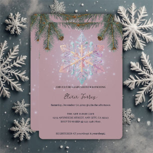 Modern Purple Winter Snowflakes Cute Baby Shower Invitation
