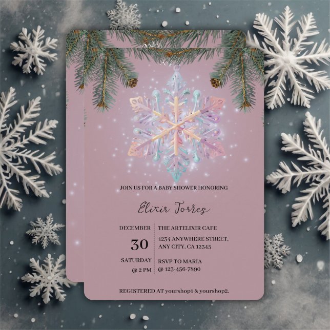 Modern Purple Winter Snowflakes Cute Baby Shower Invitation (Creator Uploaded)