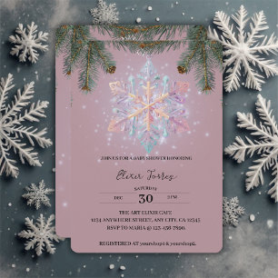 Modern Purple Winter Snowflakes Cute Baby Shower Invitation