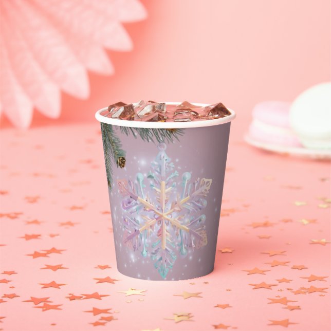 Modern Purple Winter Snowflakes Cute Baby Shower Paper Cups (Insitu)