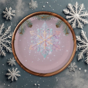 Modern Purple Winter Snowflakes Cute Baby Shower Paper Plate
