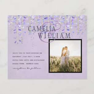 Modern Purple Wisteria Lace PHOT) Wedding INVITE
