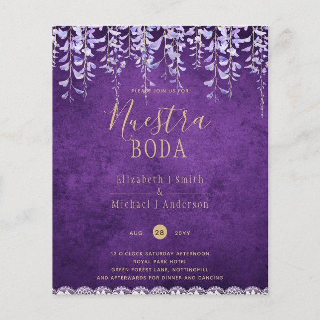 Modern Purple Wisteria Lace Wedding Flyer (Front)