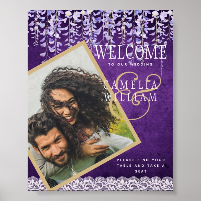Modern Purple Wisteria Lace Wedding Poster (Front)