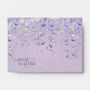 Modern Purple Wisteria Lace Wedding RSVP Envelope