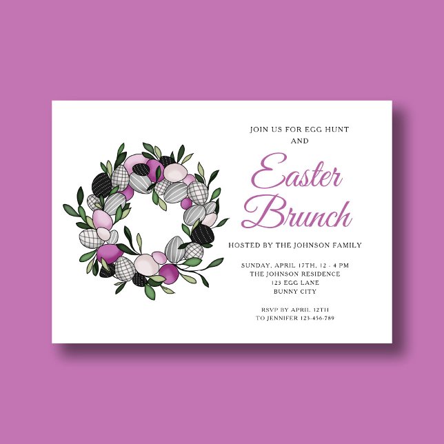 Modern Purple Wreath Easter Brunch Invitation (Modern Purple Wreath Easter Brunch Invitation)
