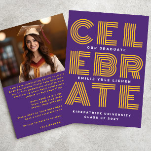 MODERN PURPLE YELLOW Class of 2026 GRAD PARTY  Invitation