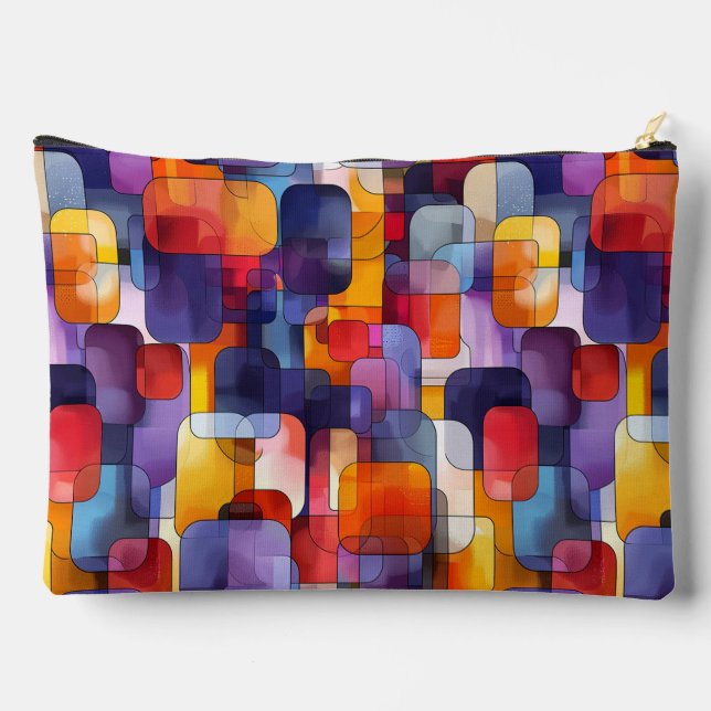 Modern purple yellow geometric pattern  accessory pouch (Back)