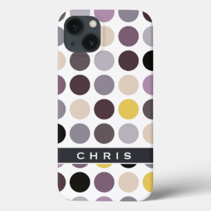 Modern purple yellow polka dots pattern monogram iPhone 13 case