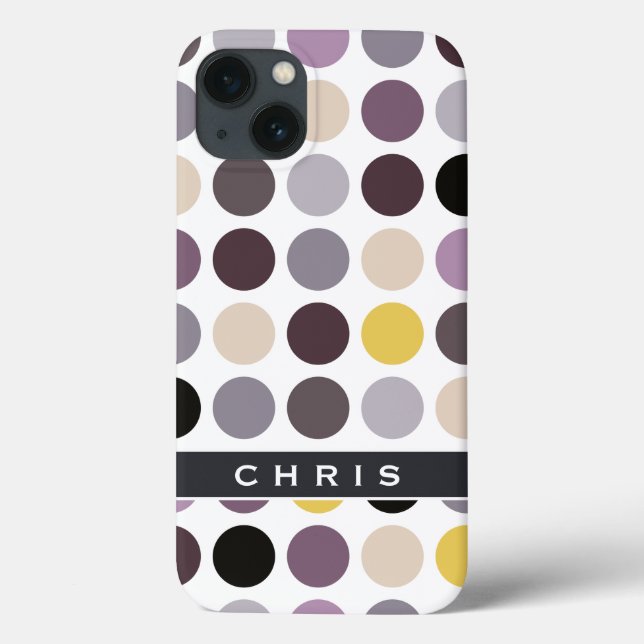 Modern purple yellow polka dots pattern monogram Case-Mate iPhone case (Back)