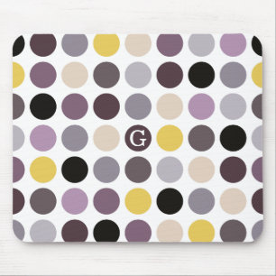 Modern purple yellow polka dots pattern monogram mouse pad