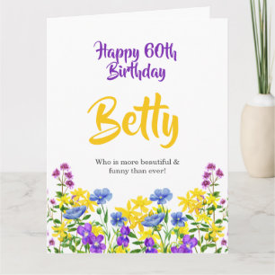 Modern Purple Yellow Wild Flowers Happy Birthday Card