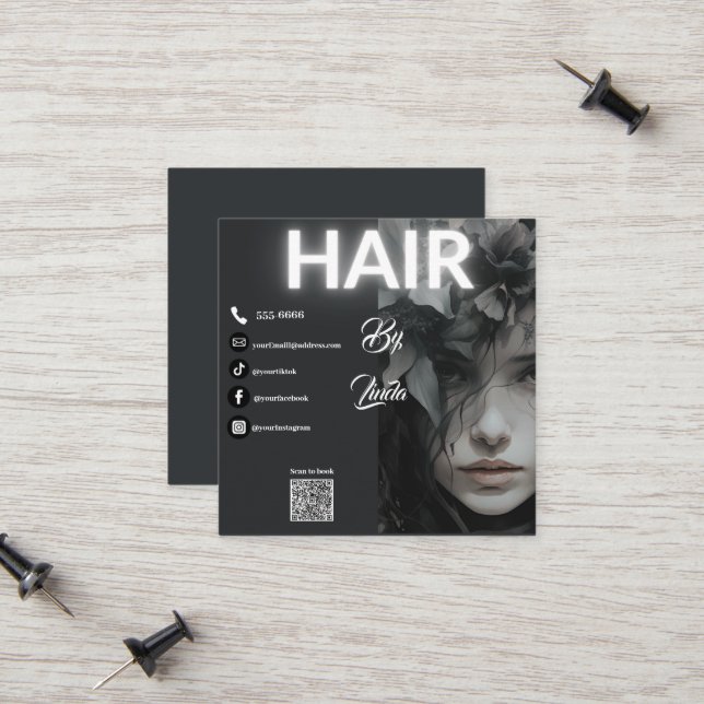 modern qhairstylist Business card with QR code  (Front/Back In Situ)