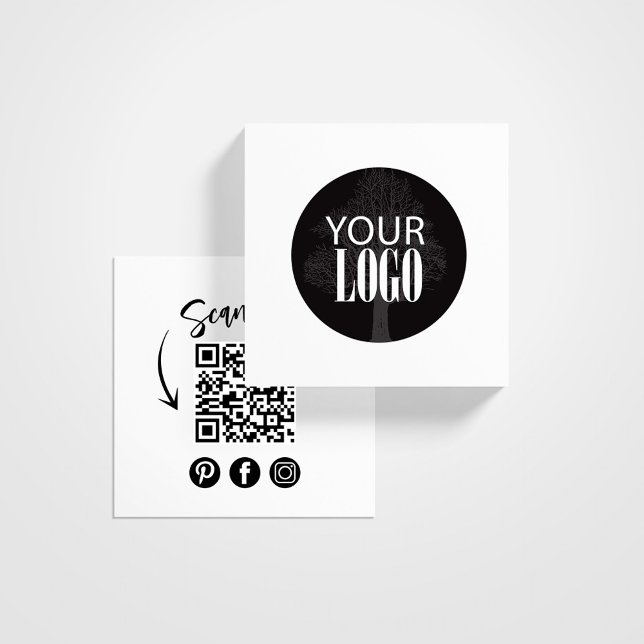 Modern QR Code Add Your Logo Custom Square Business Card (Business card template with a scannable QR code and logo template. )