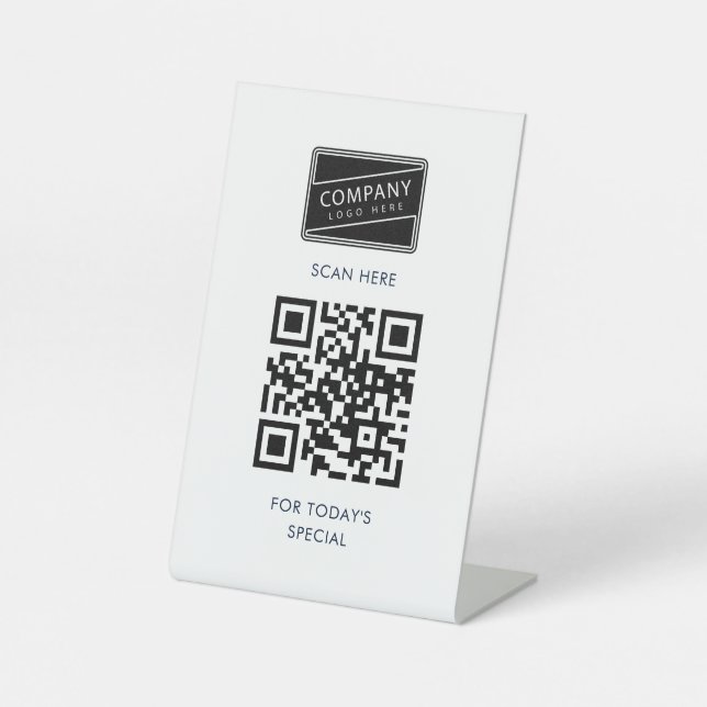 Modern QR Code and Business Logo Custom Pedestal Sign (Front)