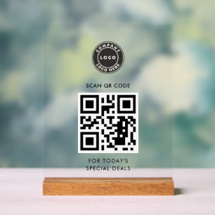 Modern QR Code and Business Logo Daily Update Acrylic Sign