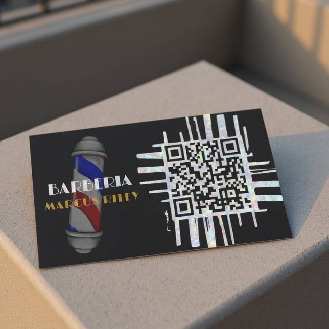 Modern QR Code Barber Customisable Card Design (QR Code Barber Customizable Card)