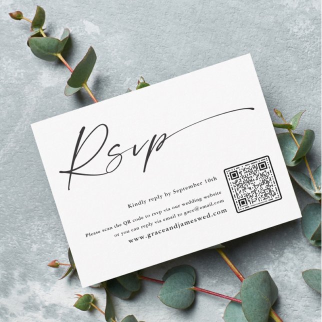 Modern QR Code Black and White RSVP Card (Creator Uploaded)
