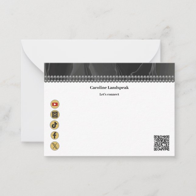 Modern QR Code Black Silk Pearls Social Media Card (Front)