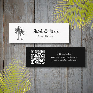 Modern QR code Black White Tropical Palm Trees  Mini Business Card