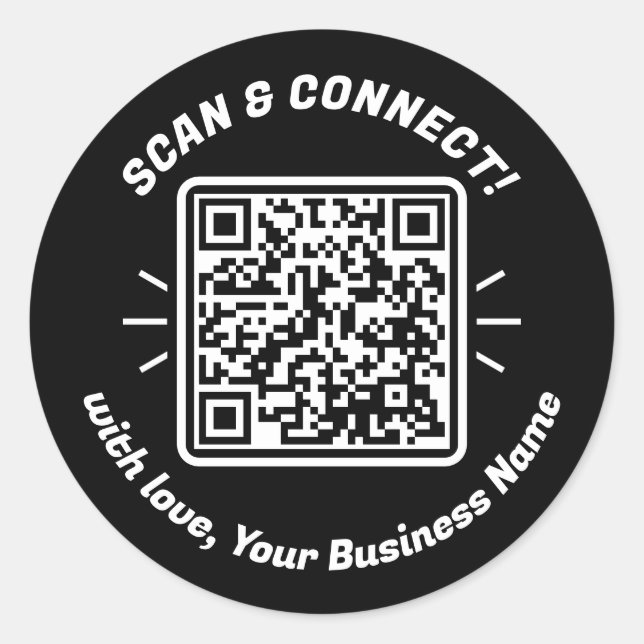 Modern QR Code Black White With Love Classic Round Sticker (Front)